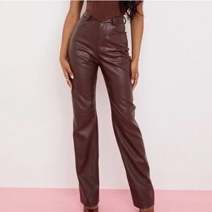 House‎ of CB Inaya Chocolate Brown Stretch Vegan Leather Trousers Size Large